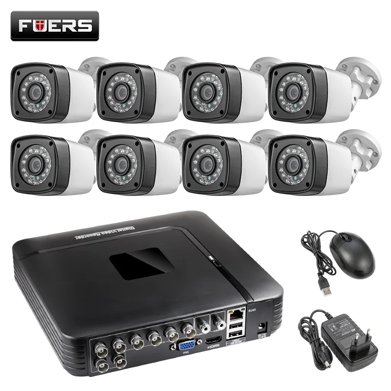8 cameras FUERS AHD CCTV HD 4MP камера 8 каналов 6в1 DVR H.265 система видеонаблюдения уличная камера система безопасности видео CCTV P2P HDMI Комплект - Цвет: 8 cameras