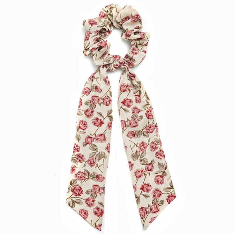 

Fashion Floral Ribbon Hair Scrunchies Women Hair Ring Female Ponytail Chiffon Fabric Ribbon Hair Ties Korean Hair Accessories