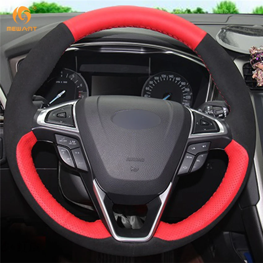 MEWANT красный кожаный черный замшевый чехол рулевого колеса автомобиля для Ford Mondeo