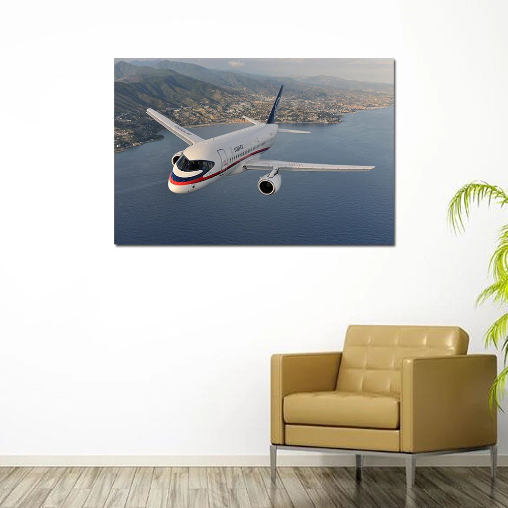 Плакаты с самолетом Sukhoi SuperJet 100 холст тканевые принты сделай сам картины в рамке