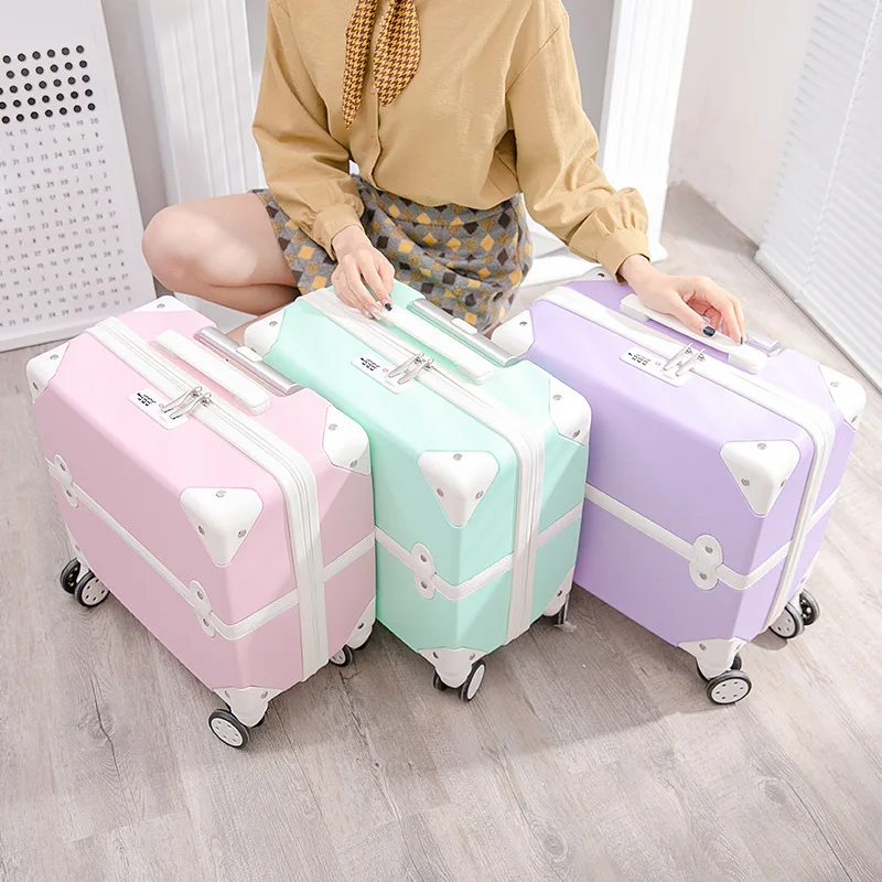 Fashion Retro trolley suitcase on wheels girls universal wheel rolling luggage women 18 inch boarding cute travel luggage bag