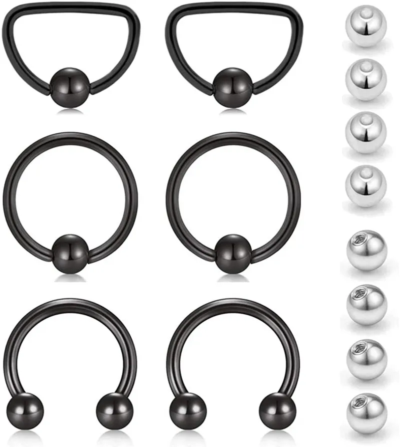 12-14 Nose Rings and Ball Ear Nose Cartilage Earrings Stainless Steel D-shaped Septa Ring Jewel Piercing Barbell Parts