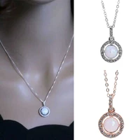fashion shiny round white fire opal necklace womens charm sweat chain pendant necklace wedding gift jewelry