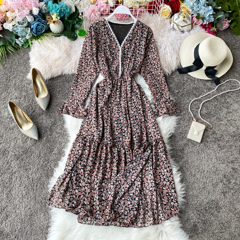 2020 Новая модная женская одежда с v-образным вырезом платье принтом женские платья