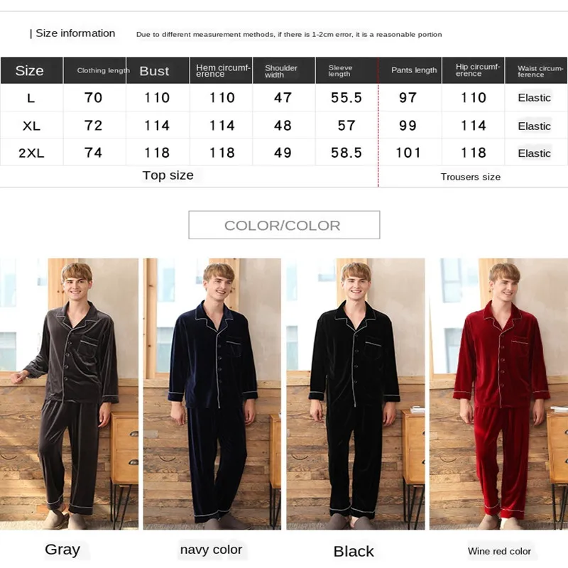 

2020 Black Two Piece Long Sleeve Trousers For Men Winter Pocket Design Leisure Wear Soft Warm Without Hair Loss Men Sleepwear
