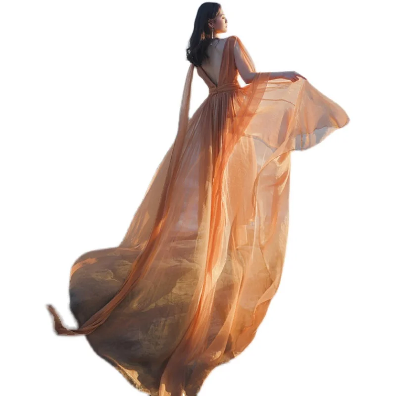 

COIGARSAM Women Dress Beach Style Backless White Orange Dresses Robe Traf