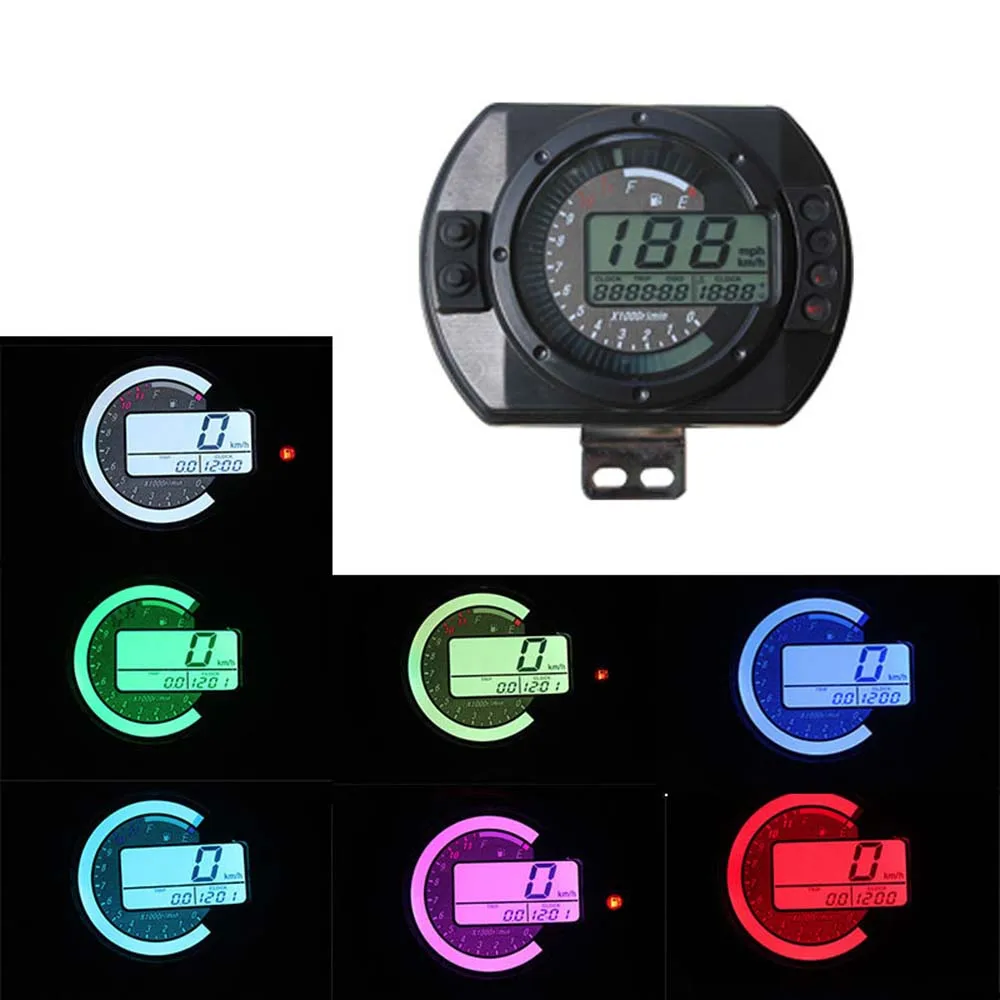 

TKOSM Motorcycle 12500RPM Speedometer Digital 7 Colors LCD Display Speedometer Odometer Oil Level RPM Speed Meter Instruments