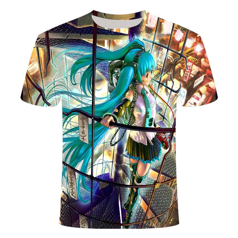 Лето 2020 новая футболка с короткими рукавами Милая 3D принтом Hatsune Miku для девочек