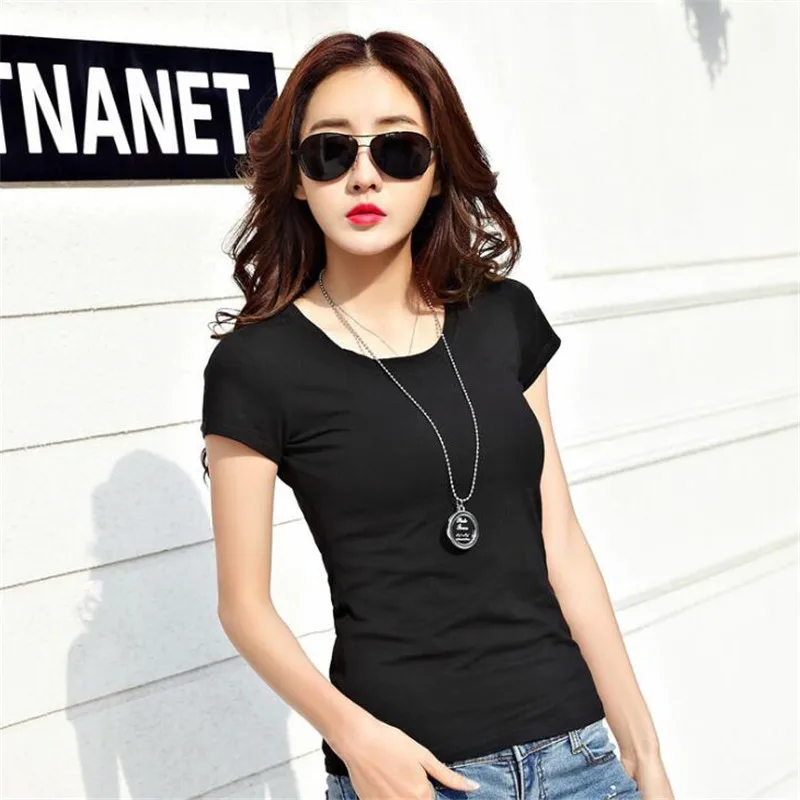 

t shirt women 2020 fashion Korean simple Short sleeve O-neck Wild Tight ropa mujer tshirt harajuku tops t-shirt hentai plus size