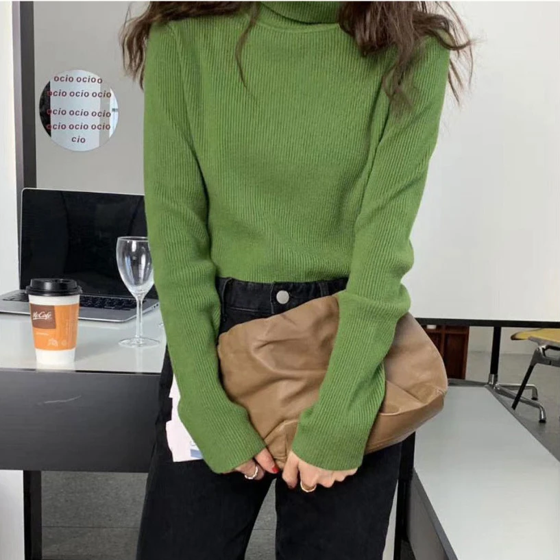 

Korean Ins Recommended Basic All-Matching Autumn and Winter Thermal Turtleneck Sweater Women's Fashion Sunken Stripe Finger