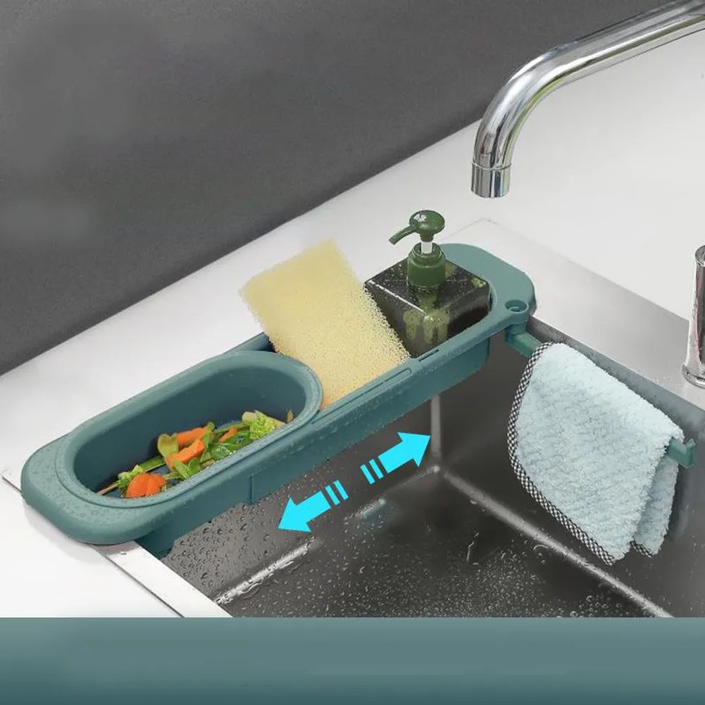 

Telescopic Sink Sponge Holder Plastic Kitchen Sinks Drainer Rack Adjustable Storage Basket For Kitchen Accessories
