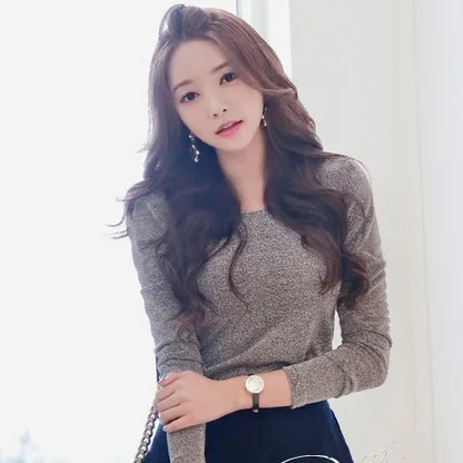 

Женская футболка с длинным рукавом, вязаная кофта с длинным рукавом с благородный темпераментный плотно прилегающий Топ рубашка DM001