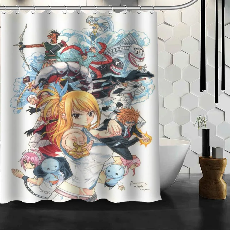 

ShunQian Fairy Tail Anime Shower Curtain Polyester Fabric Bath Screens Curtains For Bathroom 3D Waterproof Bath Curtain Hook