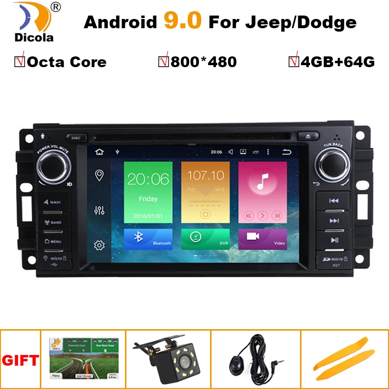 6," Android 9,0 Восьмиядерный 4G+ 64G Автомобильный Радио dvd-плеер gps навигация для JEEP свобода патриота Wrangler Компас DODGE Chrysler