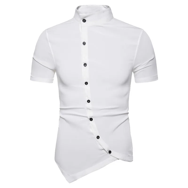 Мужская приталенная рубашка с короткими рукавами стильные деловые топы мужская