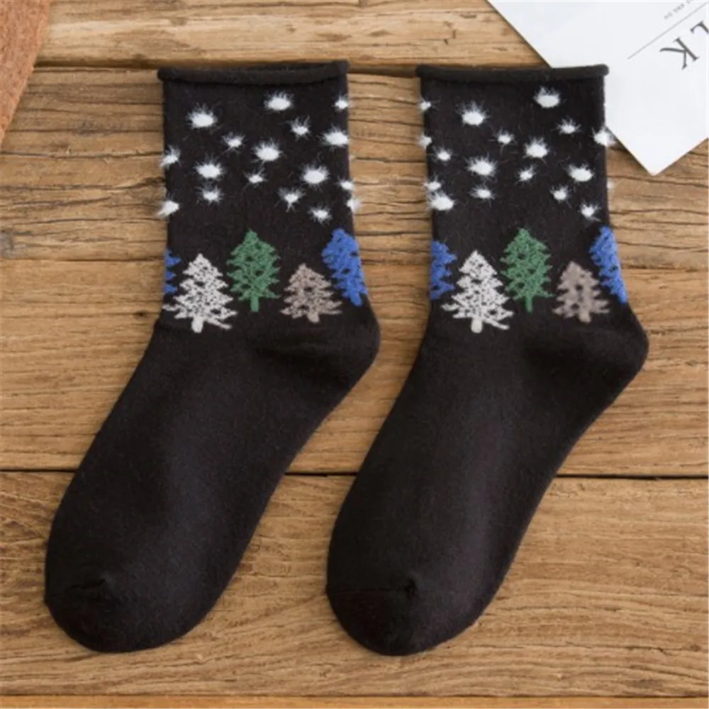 

Autumn And Winter Women's Socks Small Tree Simple Japanese Retro College Wind Wild Tube Female Socks Thick Warm Socks