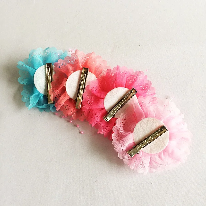 1 Pcs/lot New Design Chiffon Roses Imitation Pearl Cute Girls Hairpins Flower Candy Color Hair Clips Kids Children Barrettes | Детская