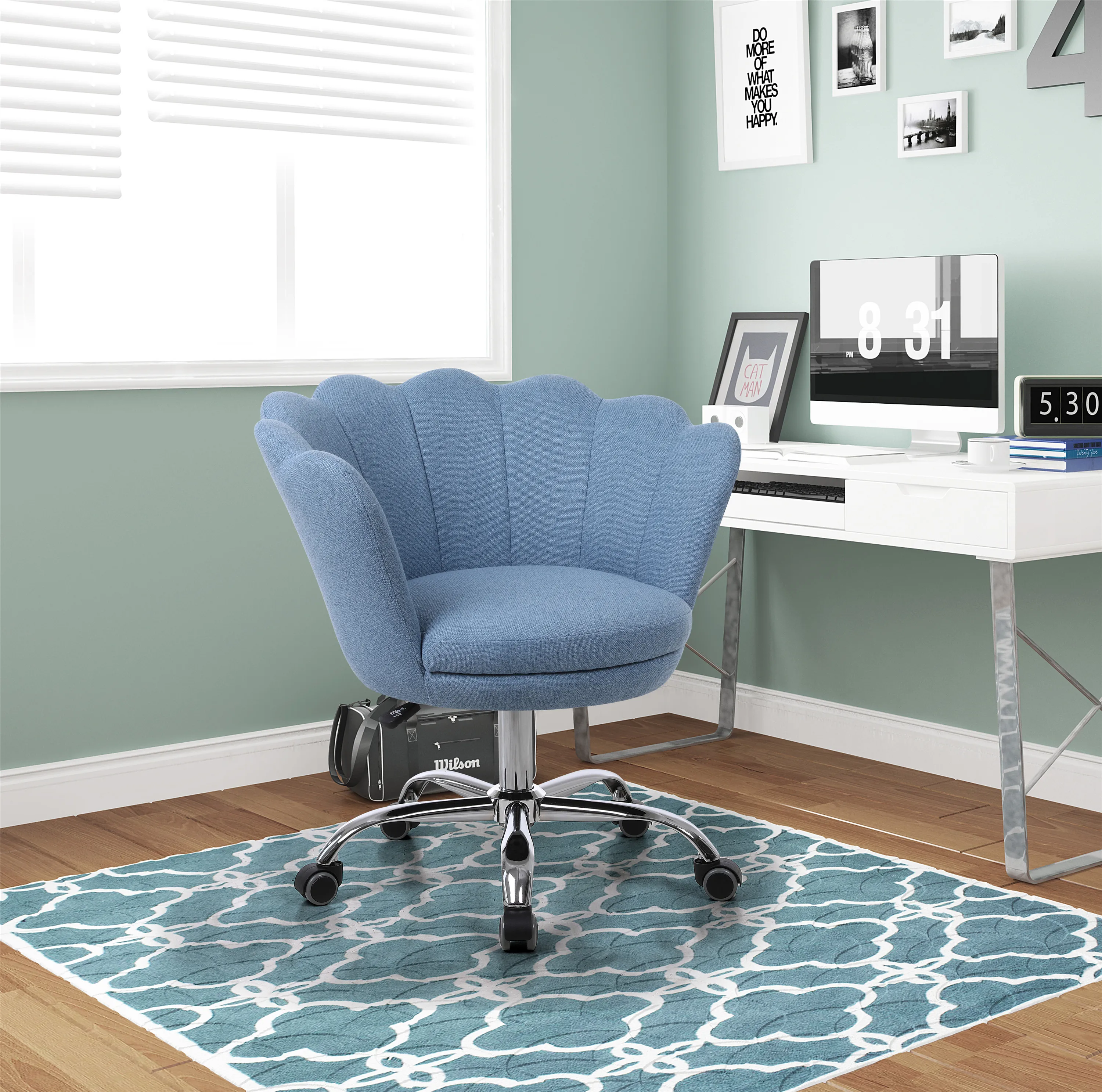 

Luxury Blue Swivel Shell Chair for Living Room Bedroom Office Executive Chairs Adjustable Height Modern Leisure Game Armchair