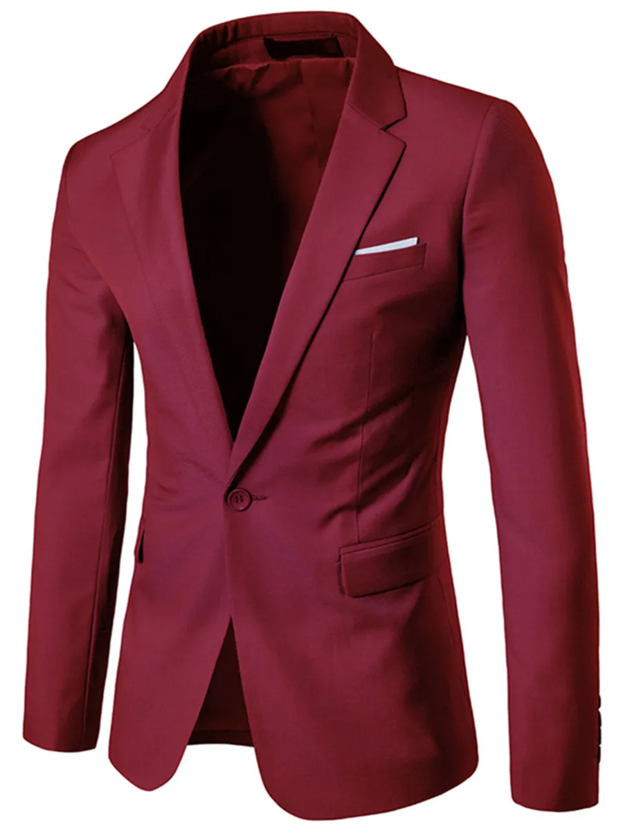 

Burgundy Men's Blazer Suit Jacket Slim Fit Man Leisure Solid Color Suit Fund Youth Small Suit Single Loose Coat Trend Jacket
