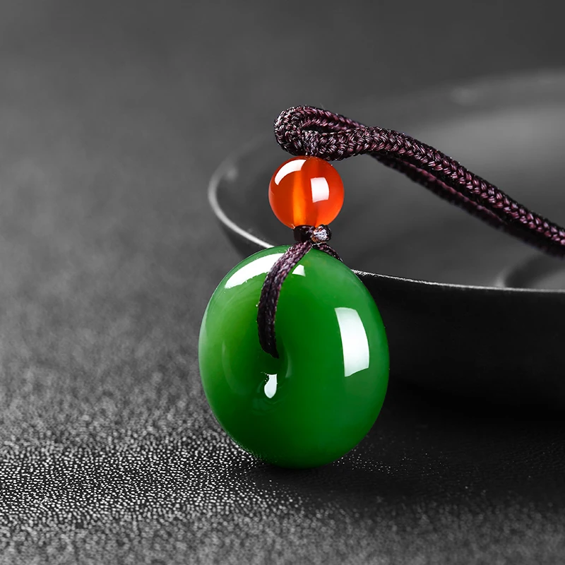 Ожерелье с подвеской из натурального зеленого нефрита безопасная Пряжка ручная