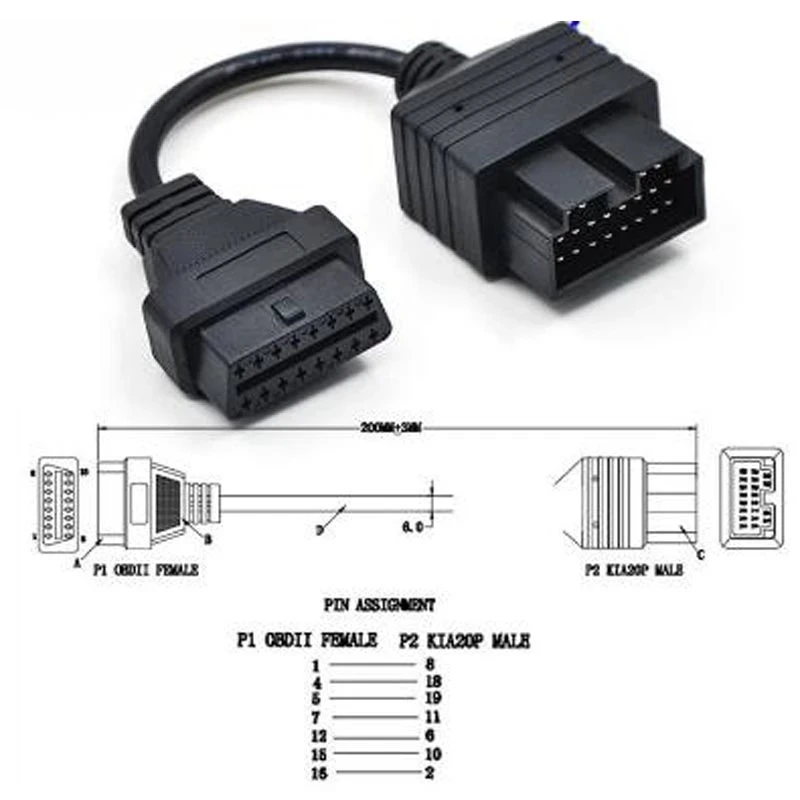 Кабель OBD2 для KIA диагностический инструмент 20 Pin-16 Pin OBDII считыватель кодов адаптер