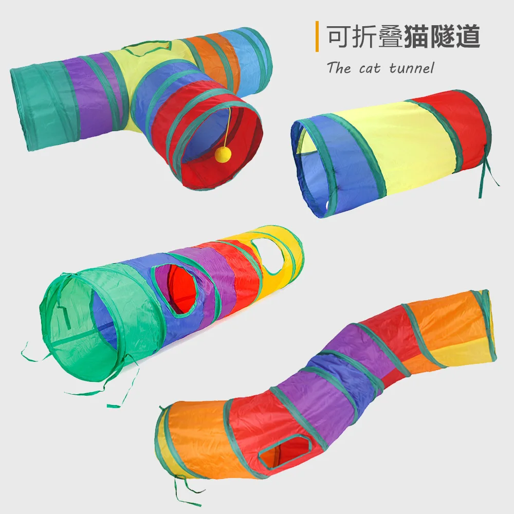 

Collapsible Rainbow Cat Tunnel Interactive Cats Tube Toys Multiple styles Cat Tunnel With Hanging Toys Entertainment For Cats