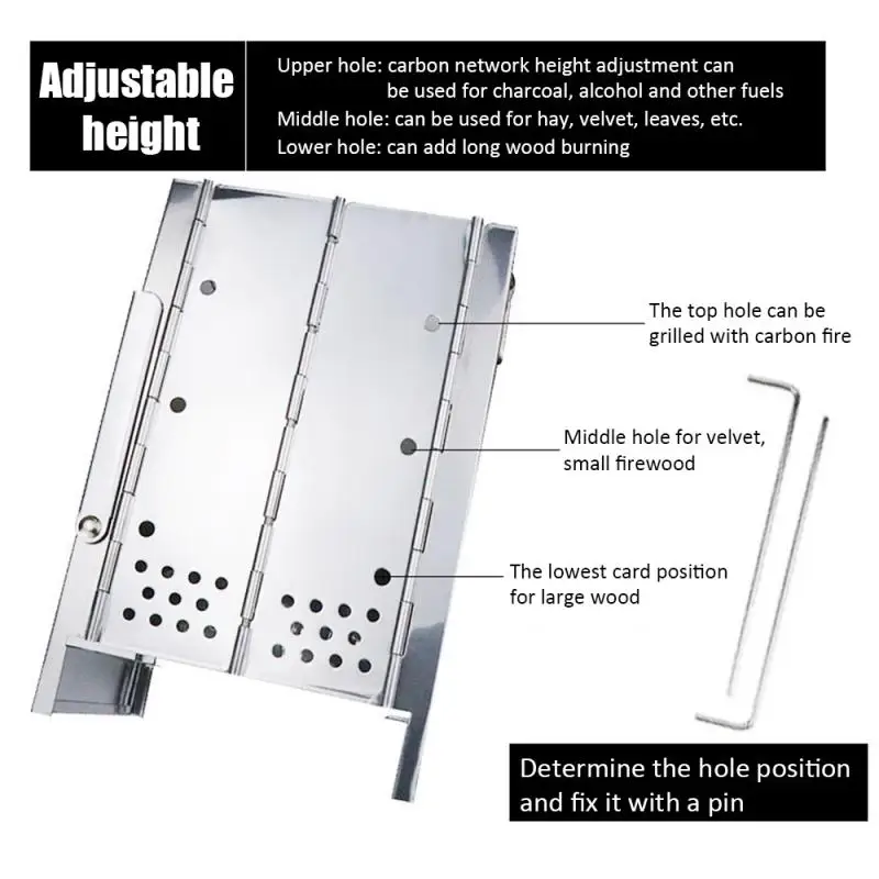 

5 IN 1 Outdoor Portable Stainless Steel Camping Wood Stove Kit Folding Titanium Wood Stove Cooking Picnic Travel BBQ Mini Stove