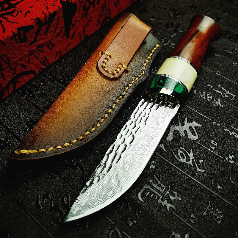 ZIMIR High-end 67-layer Damascus hammer sharp tactical straight knife art collection gift knife defensive straight knife