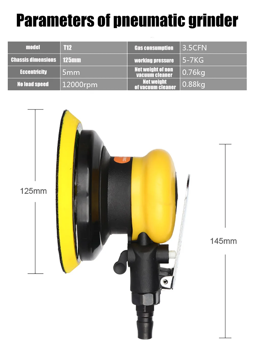 

Pneumatic Grinder 5 inch Car Polishing Waxing Grinder Sandpaper Machine putty vacuum cleaner