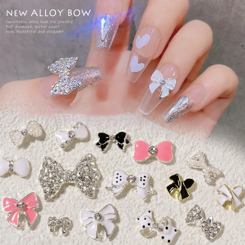 

10pcs Cute 3d Bow Nail Jewelry Shiny Crystal Rhinestones for Nail Charm Pearls Bowknots Nail Art Decorations DIY Manicure Design