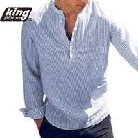2021kb new cotton long sleeve mens shirts spring autumn striped slim fit stand collar shirt male clothes plus size 5xl