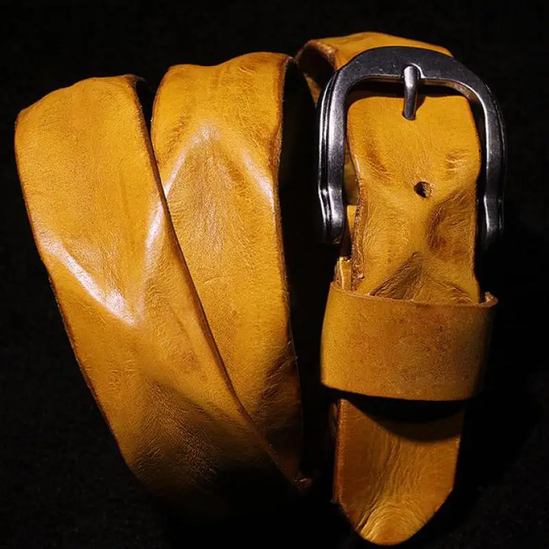 Новый Ретро мужской ремень ручной работы растительного дубления из воловьей