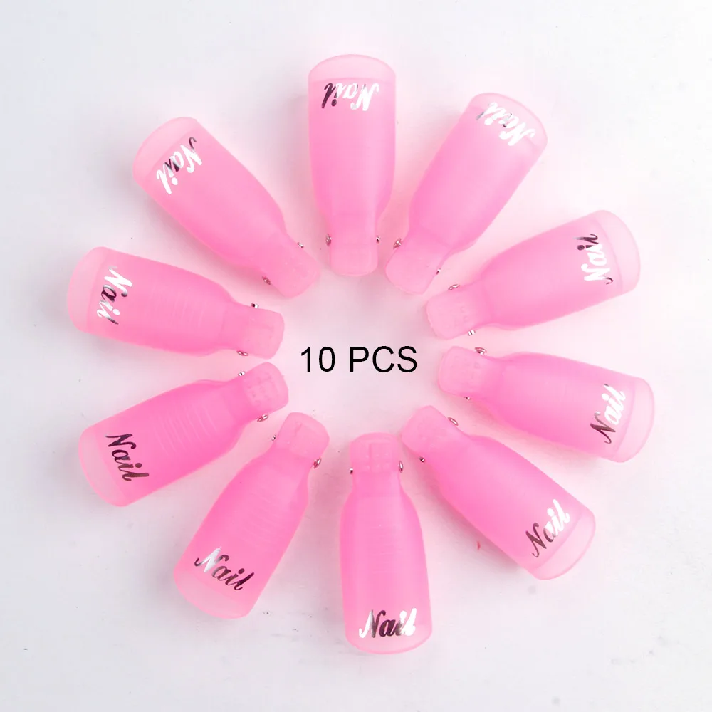 Barbie Pink Пластиковый зажим для снятия лака для ногтей 10 шт. УФ-гель для снятия лака обертывания дизайн ногтей Замачивание колпачок обезжириватель Очиститель ногтей для пальцев инструменты - Цвет: Barbie Pink