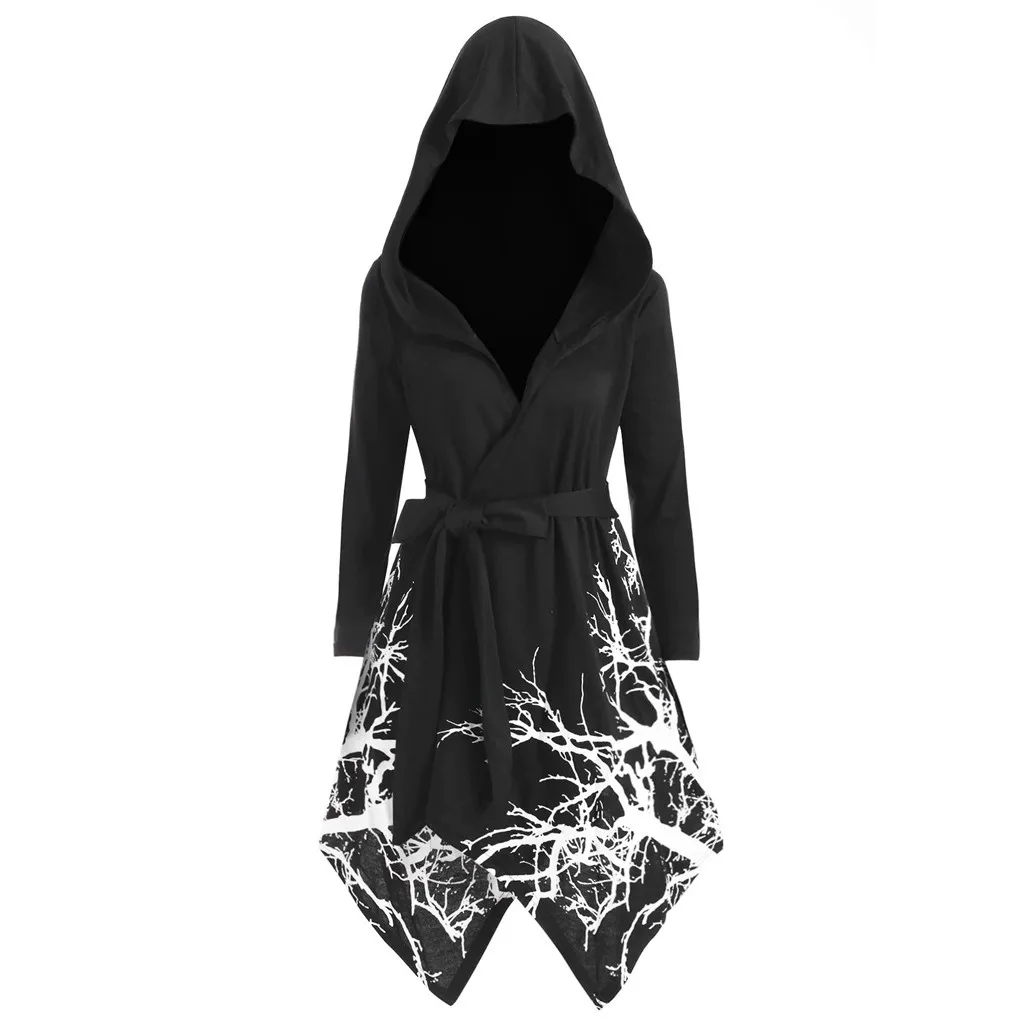 2019 простой осенне зимний женский кардиган Новинка дерево печать ремень шнуровка