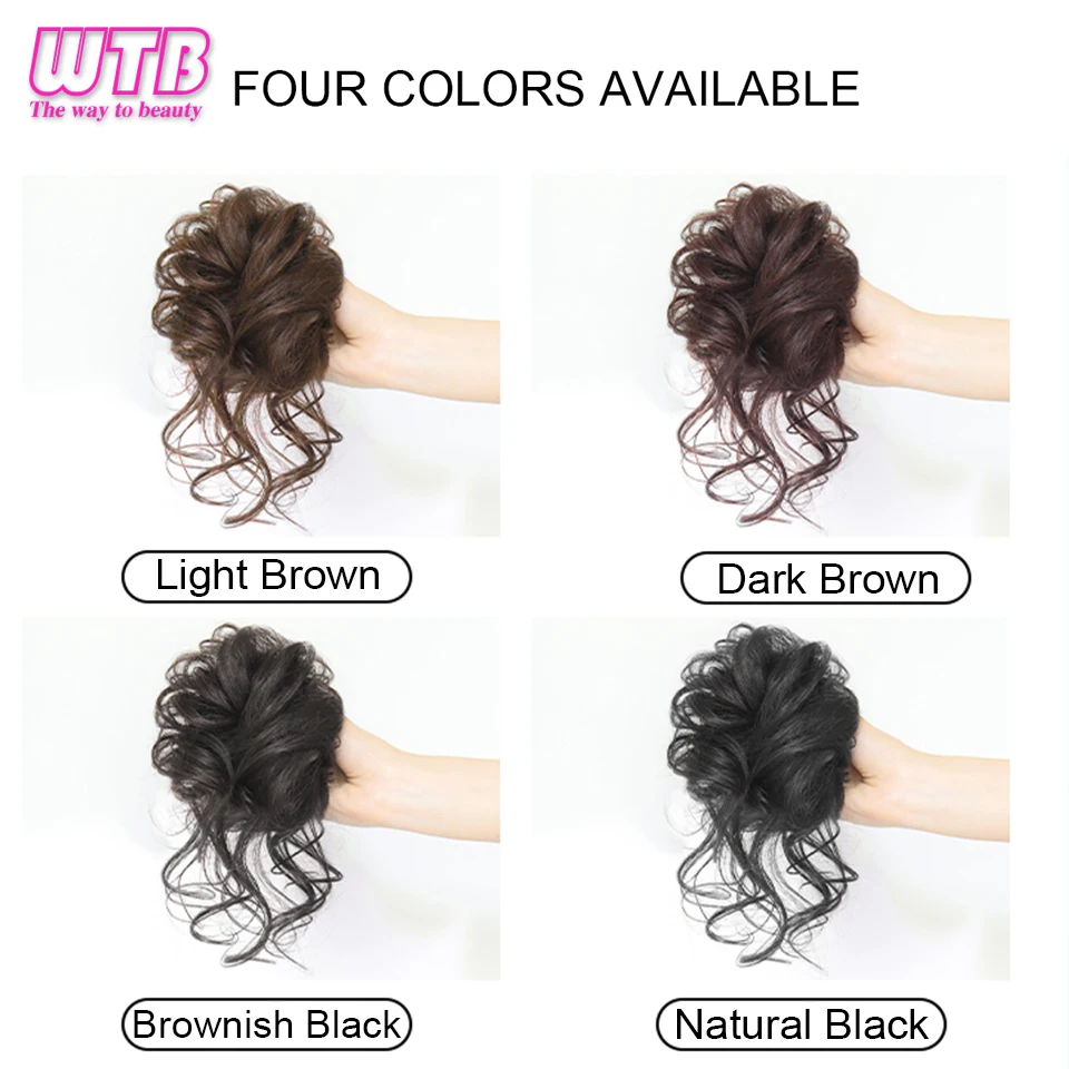 WTB Synthetic Messy Bun Scrunchie Wavy Chignon with Elastic Hair Bands for Women Chignons Black Short Ponytail Hair Extensions