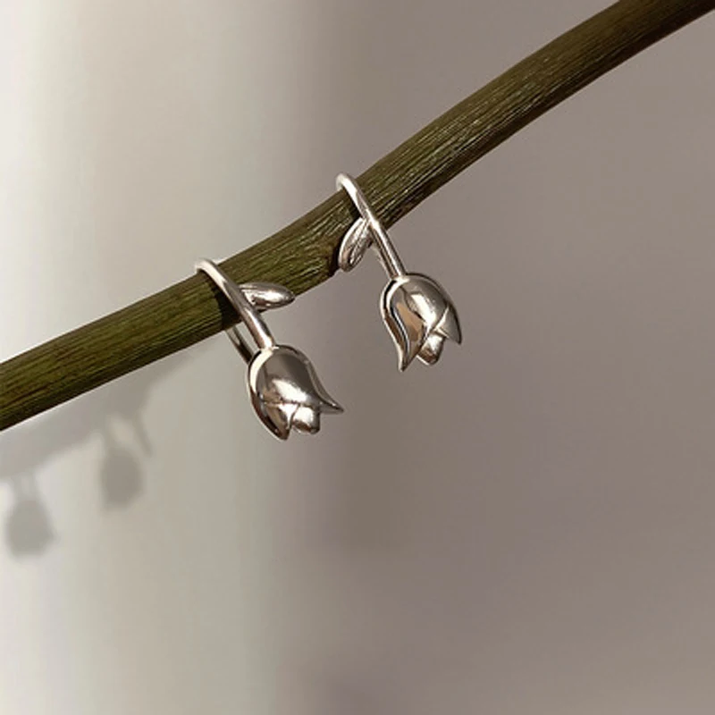 

Dreamhonor Newest Design Fashion Style 925 Sterling Silver Retro Vintage Tulip Flower Earrings For Woman Jewelry Accessories