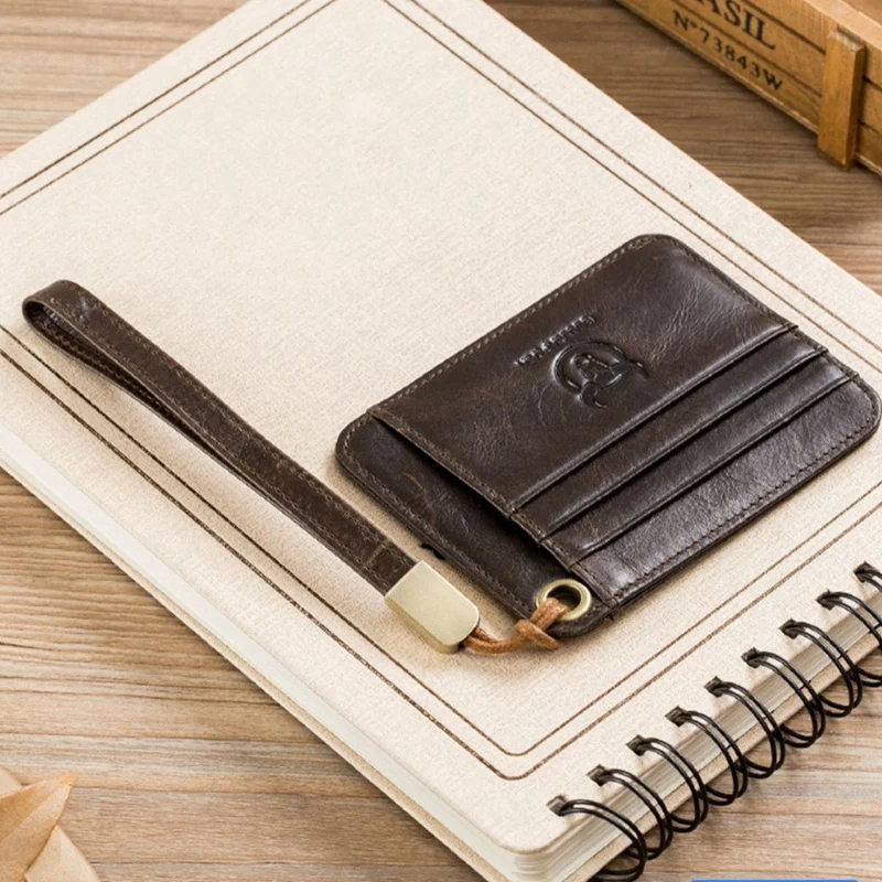 

BULLCAPTAIN Genuine Leather Card Holder Credit Cart Wallet Mini Slim Wallet Card Case Unisex Business ID Holders Coin Credit