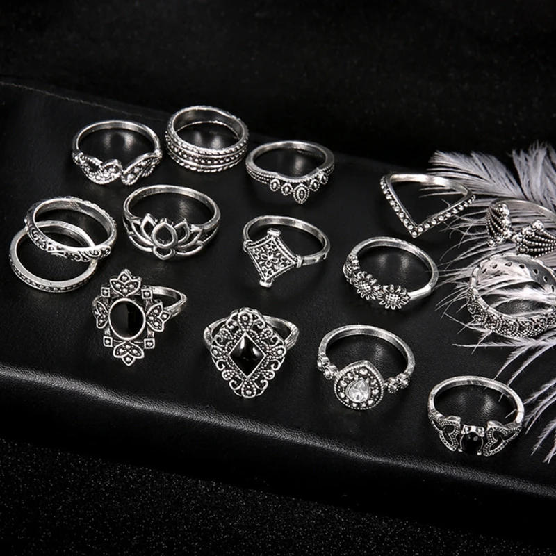  15 Pcs/Set Women Vintage Alloy Hollow out Midi Joint Finger Rings Set Knuckle Ring Jewelry Gifts for Female Girls | Украшения и