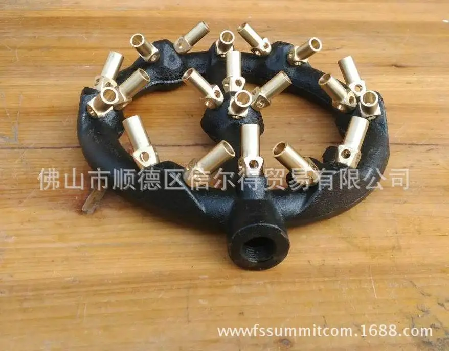 Propane Gas Jet Burner For Chinese Wok Range Grilling Stir Fry - Cast Iron Body Round Nozzle with 20 Brass Tips |