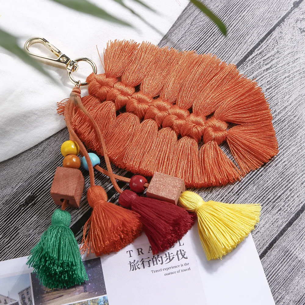 

High Quality Bohemian Tassel Keychains Handmade Leaves Tassel Colorful Handbag Pendants Boho Women Accessories