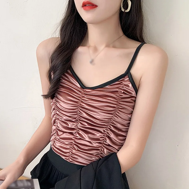 

Summer Korean Style Sweet Sexy All-Match Inside Wear Pleated Design Wrapped Chest Top Camisole Vest