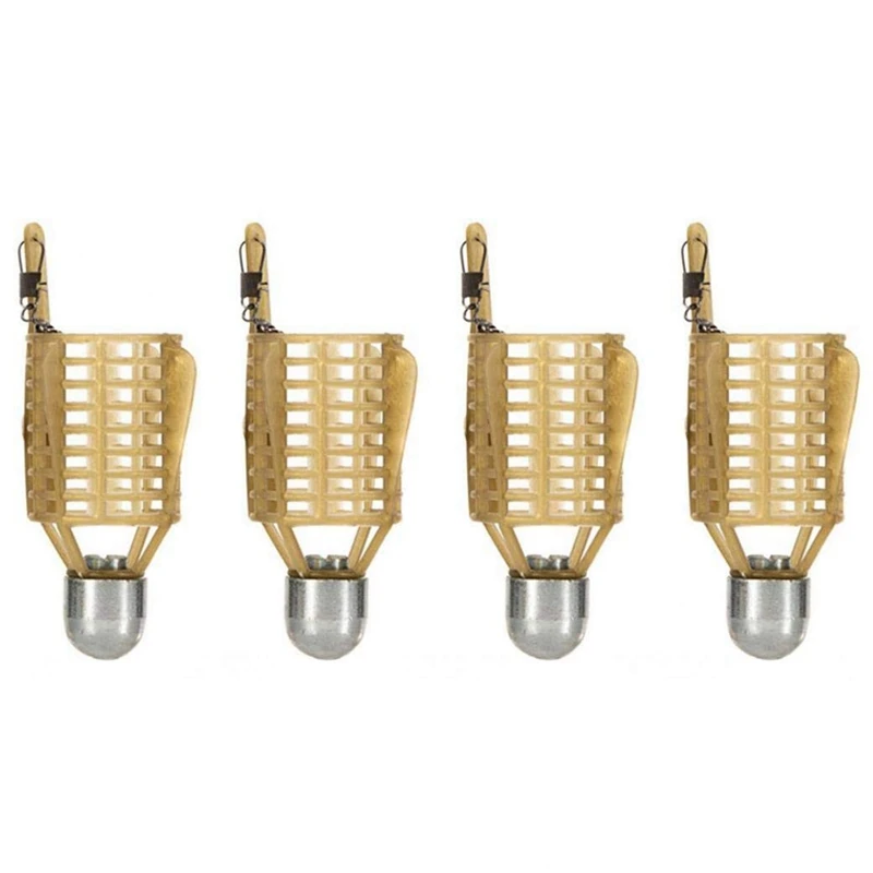 

4PCS Fishing Bait Cage Lure Trap Basket Fishing Feeder Holder Lightweight for Wild Fishing Light Brown 40G