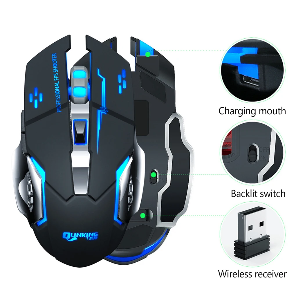 2 4g wireless mouse gamer 3200dpi 6 buttons led gaming mouse desktop computer rechargeable mice for pc laptop games free global shipping