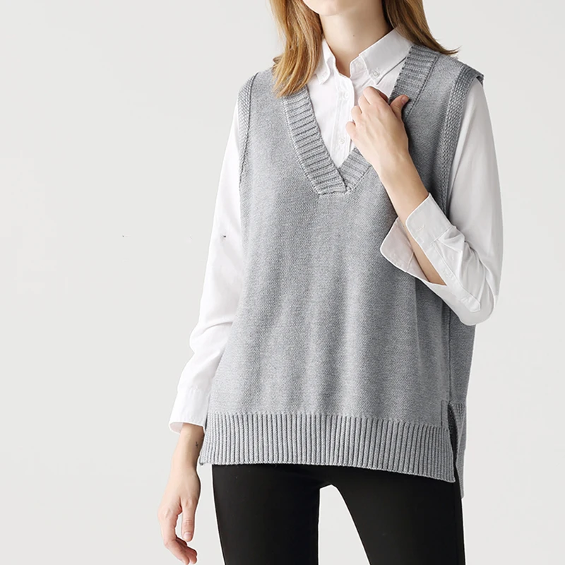 Элегантный дизайн вязаный жилет с v образным вырезом осенне зимний свитер