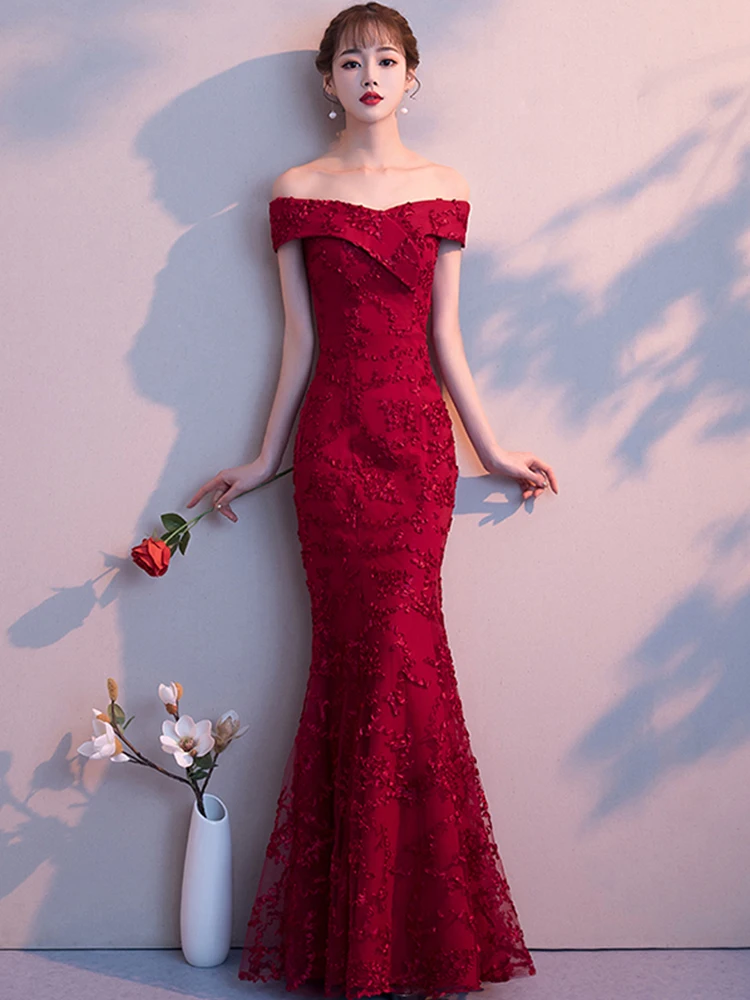 Вечернее платье с открытыми плечами Robe De Soiree Soild платье в пол вечерние платья с коротким рукавом деловая вечерняя одежда F164