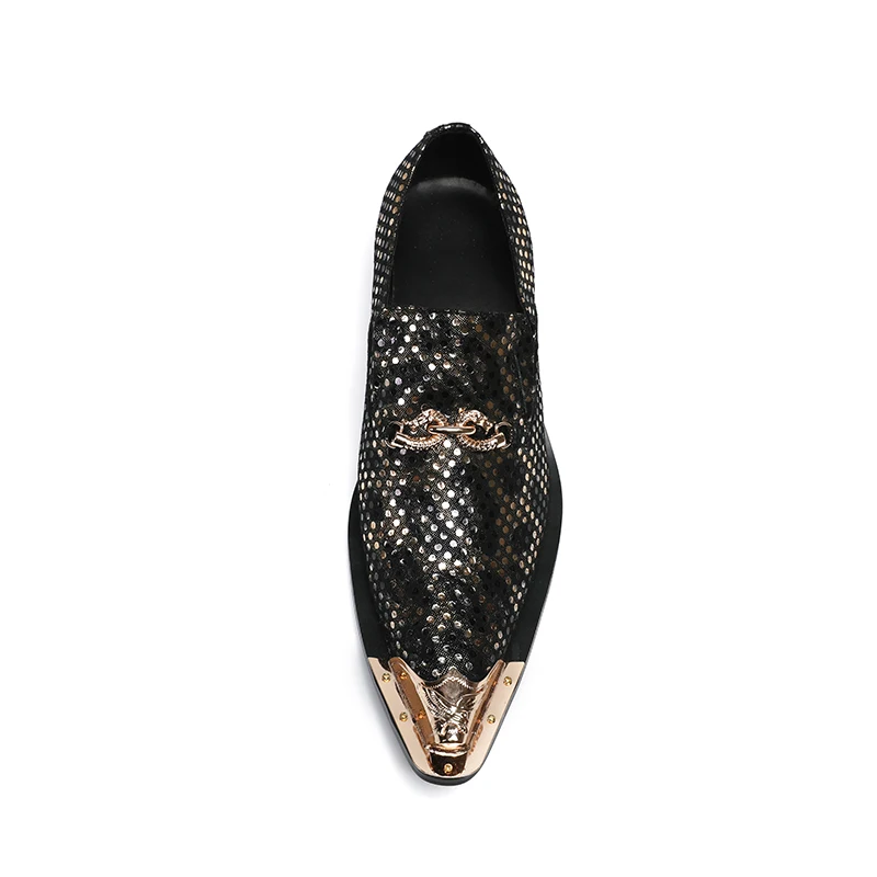 Летние дышащие мужские модельные туфли из натуральной кожи с золотым носком в