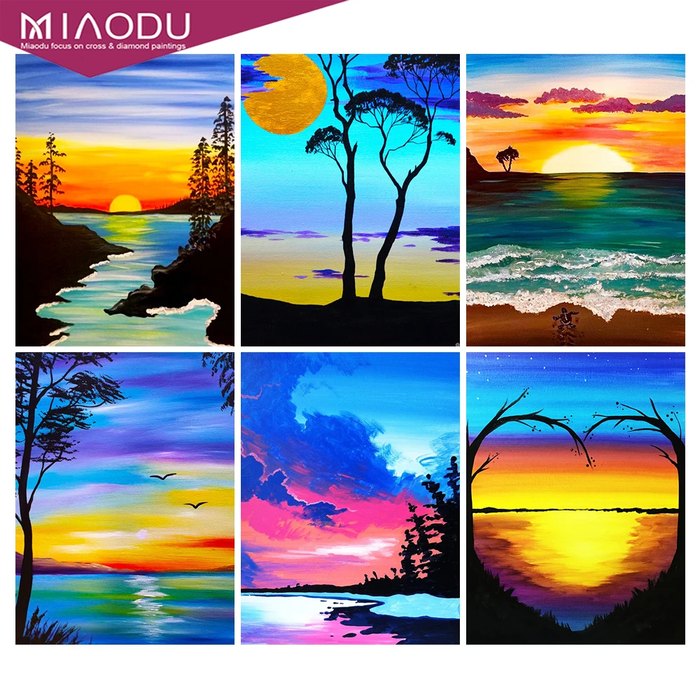 

Miaodu Round Drill Landscape 5D DIY Diamond Painting "Sunset Sea View" 3D Diamond Embroidery Cross Stitch Home Decor Gift
