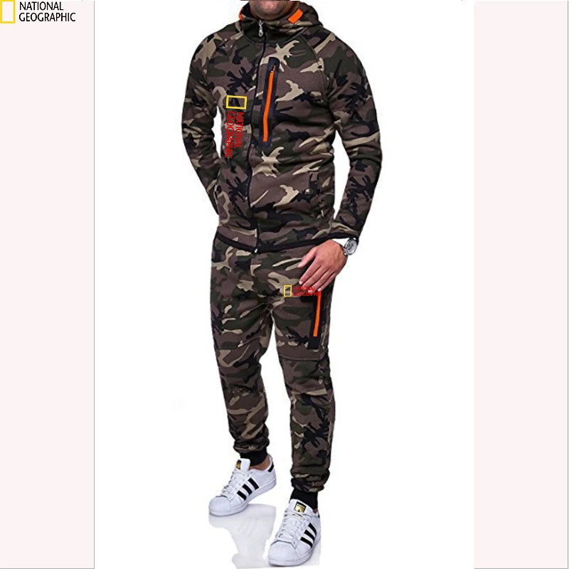 

National Geographic Autumn Winter New Men' Fashion Hot Sale Zip Cardigan Hoodie Fishing Hunting Tactical Ghillie Suit Jacket Set