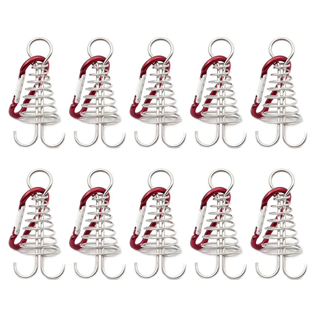 

10 Pcs Spiral Shaped Spring Octopus Deck Peg with Carabiner Hooks Durable Rope Buckle Tent Hooks Board Pegs for Camping Hiking