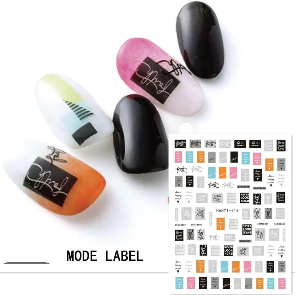 

Newest HANYI 318 Mode lable flower 3D nail sticker decal back gule DIY nail manicure decoration tools